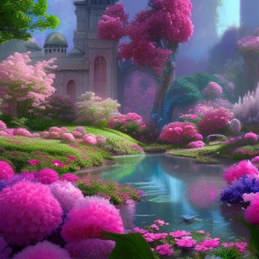 lush pink garden - AI Generated Artwork - NightCafe Creator