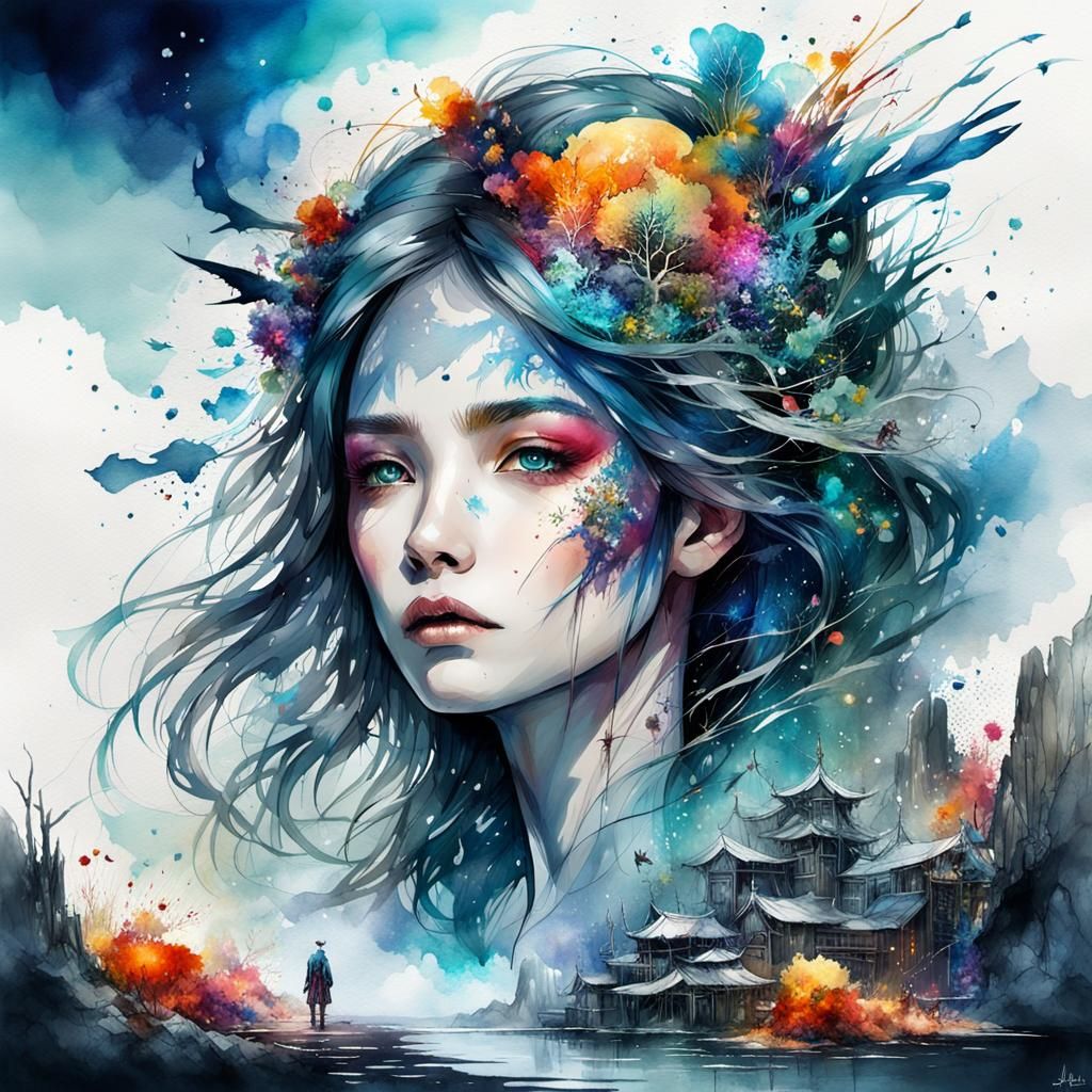 Epic Serene Landscape in Watercolor Style