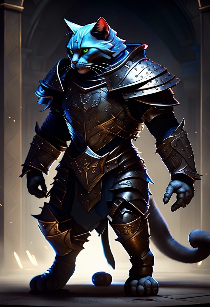Cat-Human Warrior in Dark Fantasy Style