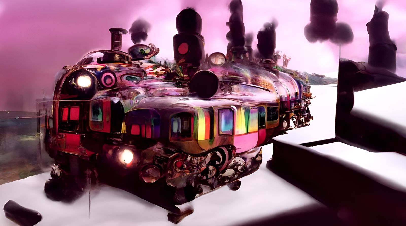 Bullet Train Through Imagination Land, by Gerhard Richter, Gerardo Dottori, and Takashi Murakami