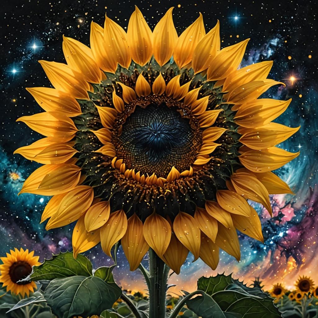 double exposure, Galaxy+Sunflower, galaxywave sunflower splash, galaxy in a sunflower, double exposure ...  by @morr5750