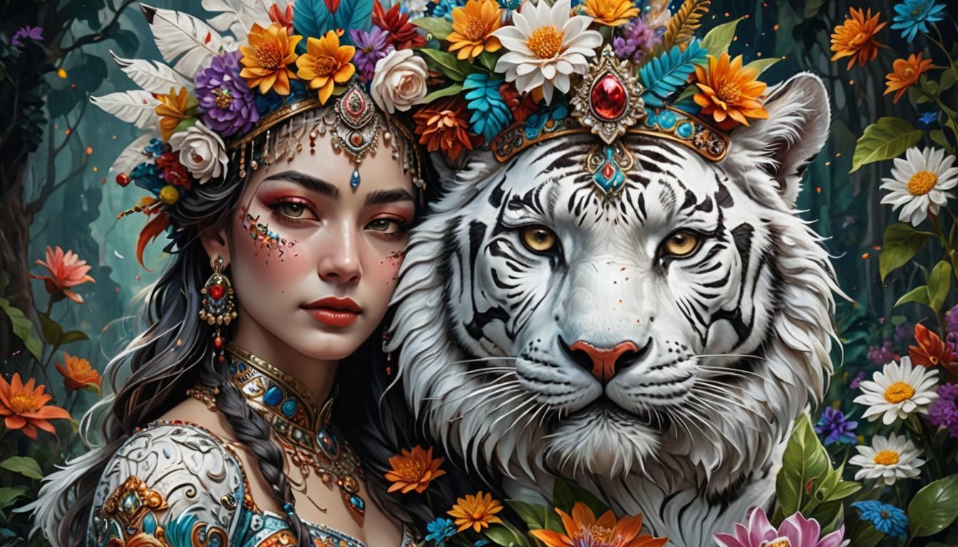 Glossy pict,Realistic oil painting,3D64K,A digital artwork of a woman with very ornate intricate sparking ...  by @SuSasi