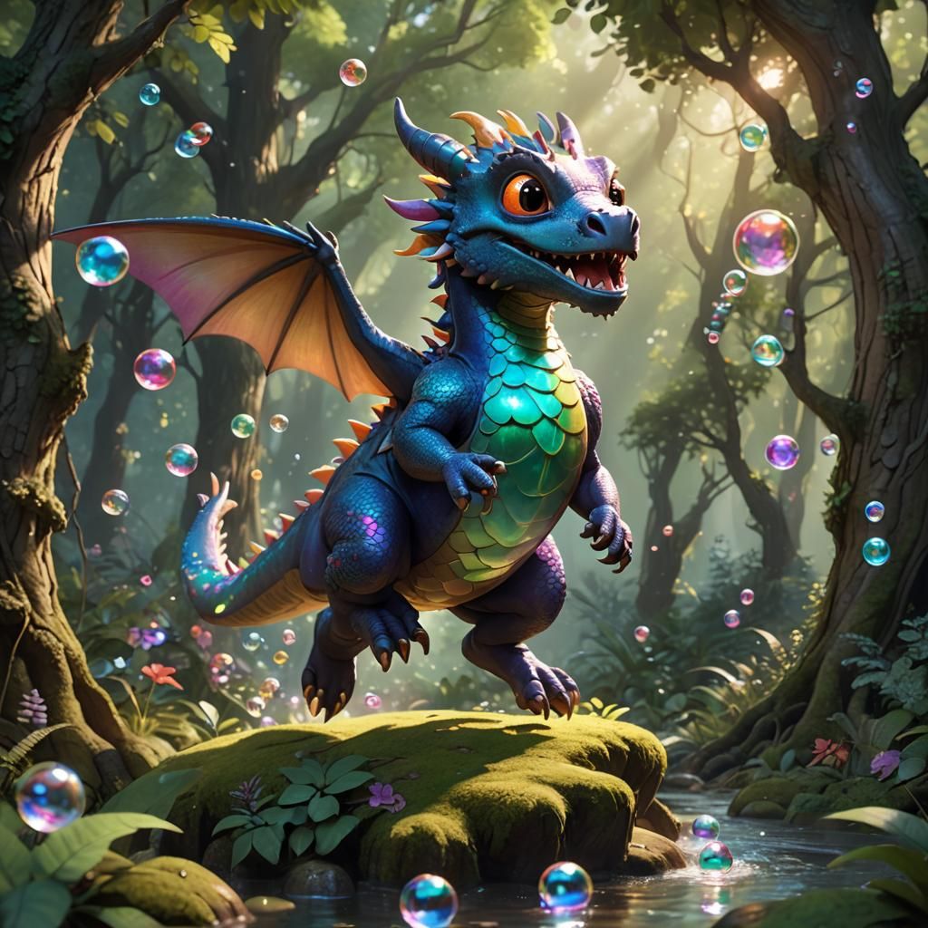 Playful Dragon in Enchanted Forest, 3D Render
