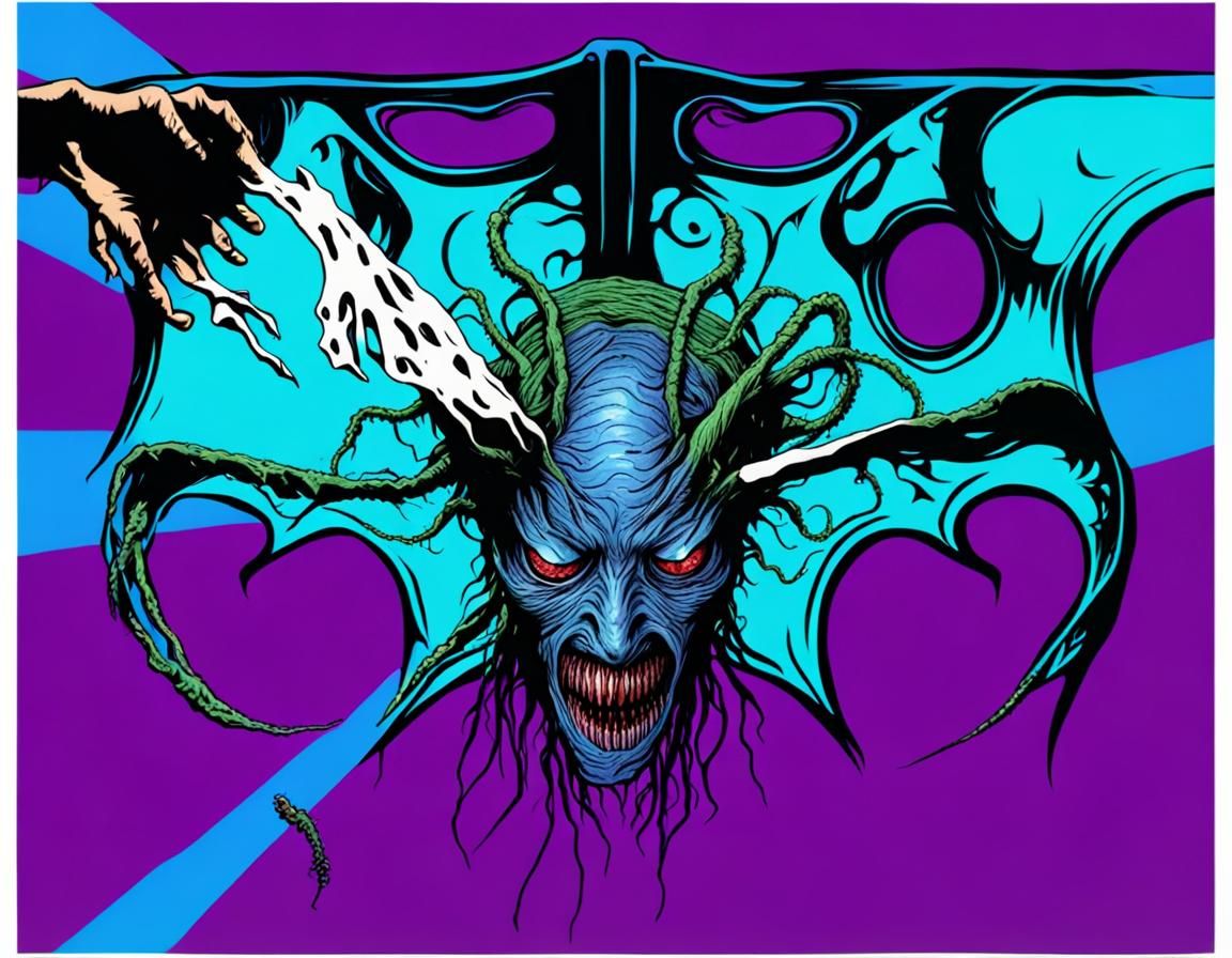 eldritch face hugger ghost wearing a disgusting gory mask ma...