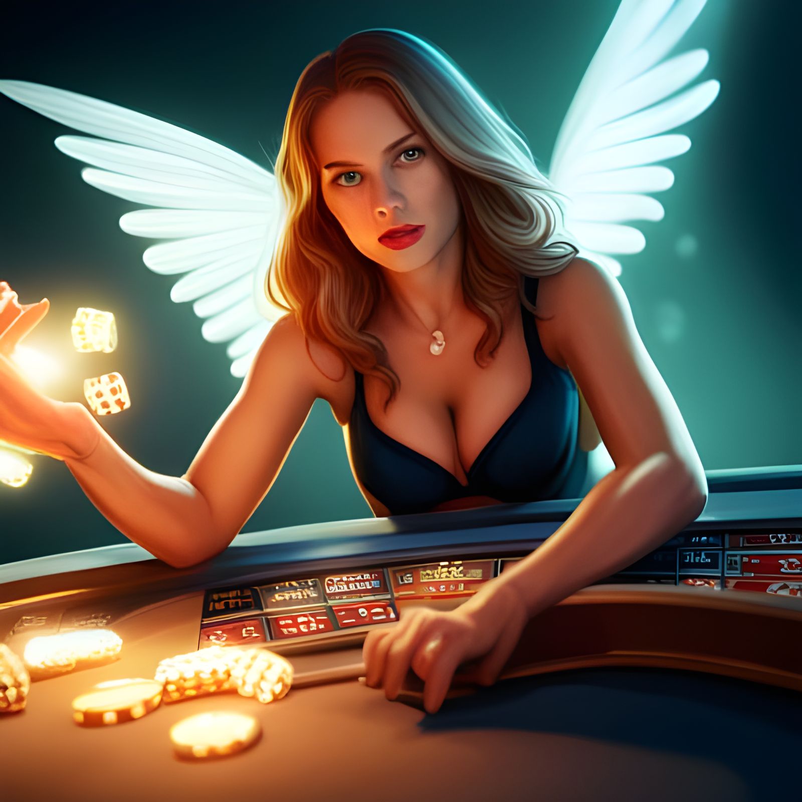 Beautiful Female Angel Playing Craps In Las Vegas Casino - Ai Generated 