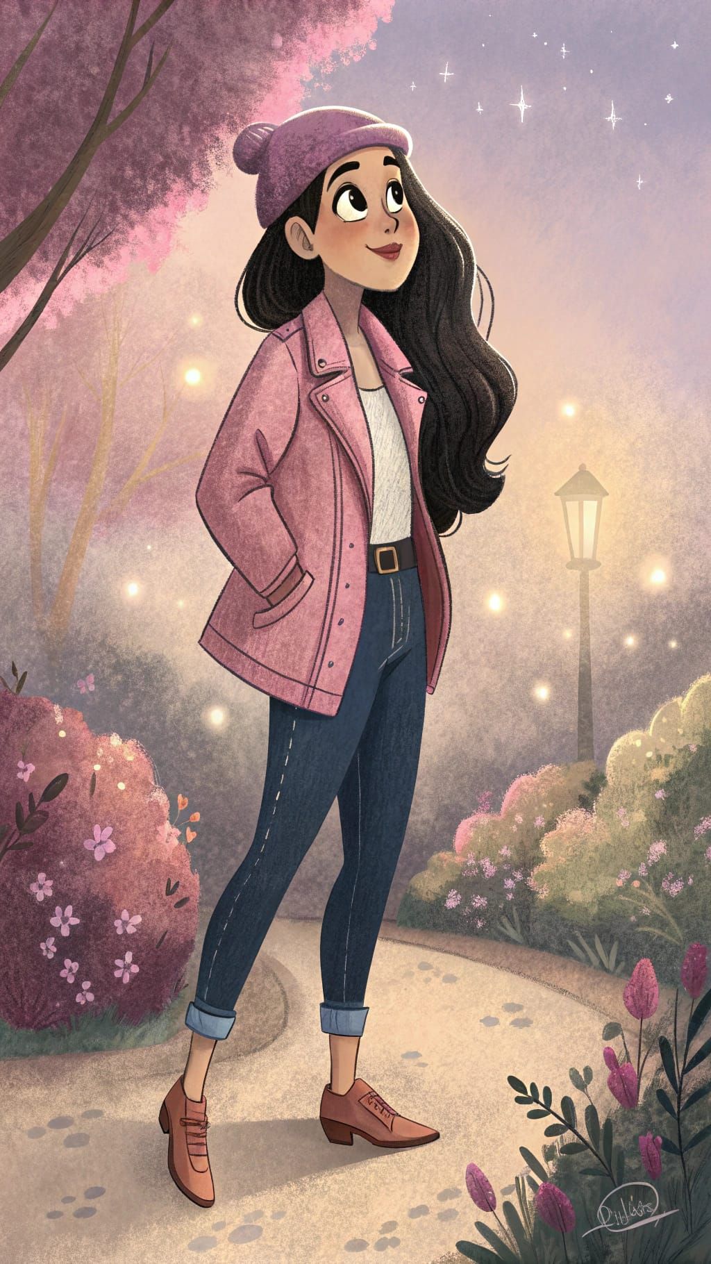 Enchanted French Muse in Pastel Twilight