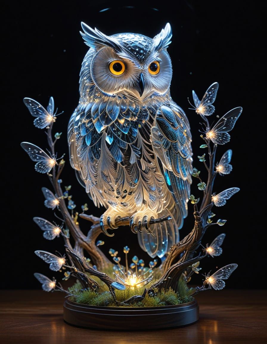 Crystal Owl and Moths  by @MelanieL