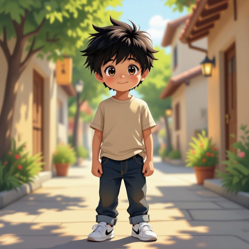 Anime Boy with Black Hair and Brown Eyes in Casual Outfit