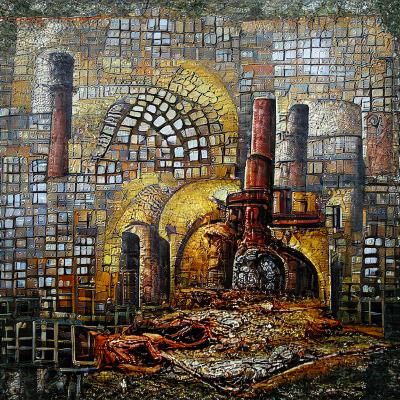 byzantine mosaic industrial organic decay oil painting by Ja...