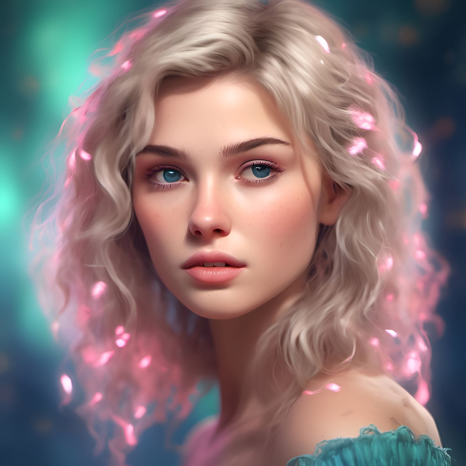 <lora:FreeRain:1.0> A pretty, petite blonde with gray-green ...