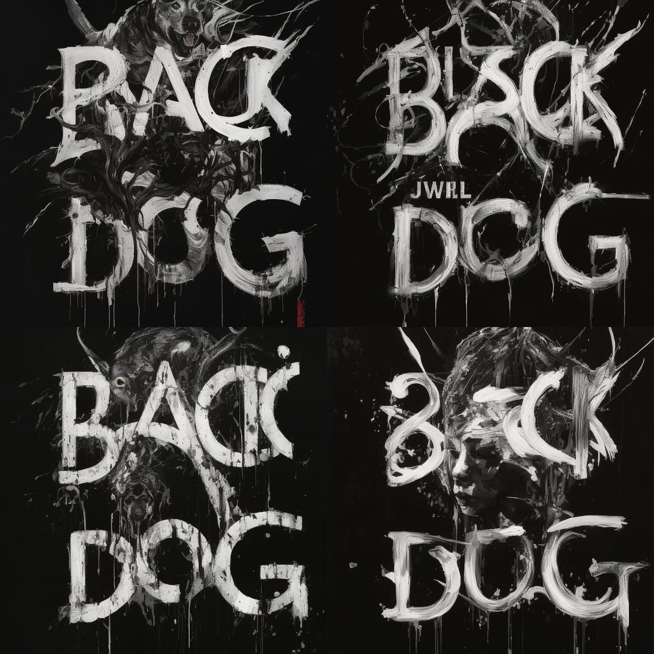 The Word "Black Dog" negative black and white Speedpaint with large