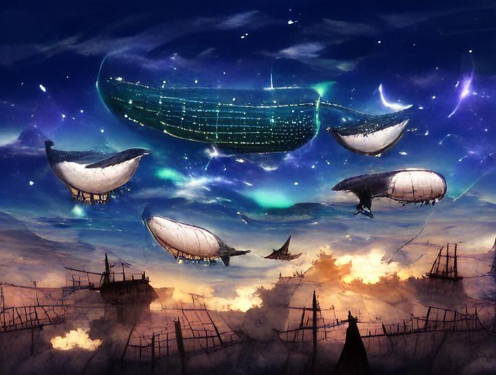 concept art of whales flying in the air in a style of, Stable Diffusion