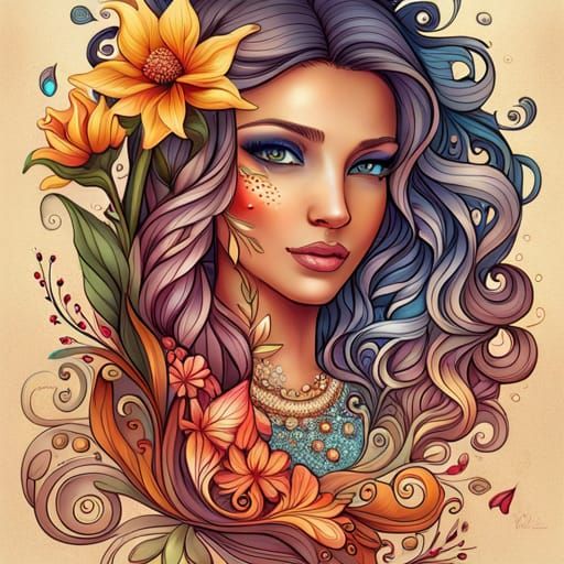 Woman with flowers - AI Generated Artwork - NightCafe Creator