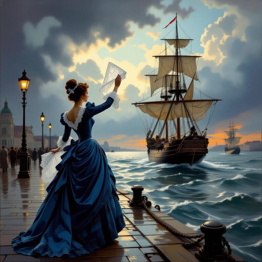 (1 like) A beautiful victorian lady waving a lace handkerchief ...  by @KinginYellow2