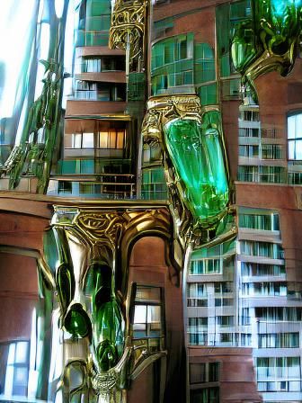 emerald glass and aged Bronze Gilded Art Nouveau organic Sci...