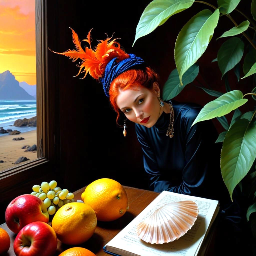 Surrealistic Portrait of a Happy Lady in Vibrant Haute Coutu...