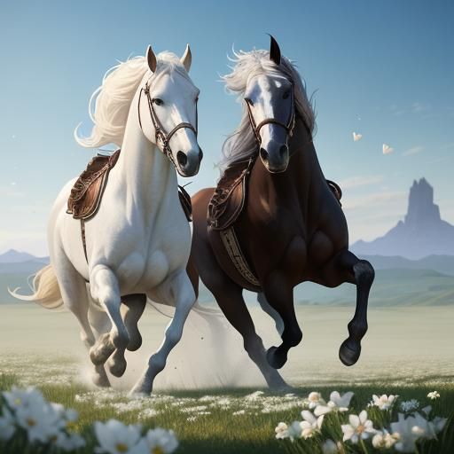 Horses Create Heart Shape in Romantic Digital Painting