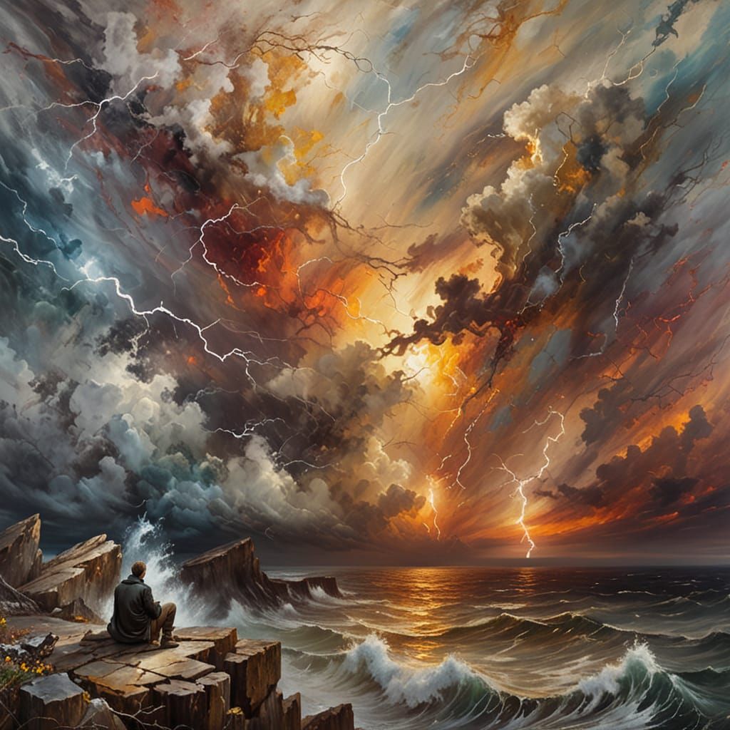 Stormy Sea Contemplation 🌊⚡The Angry Sky