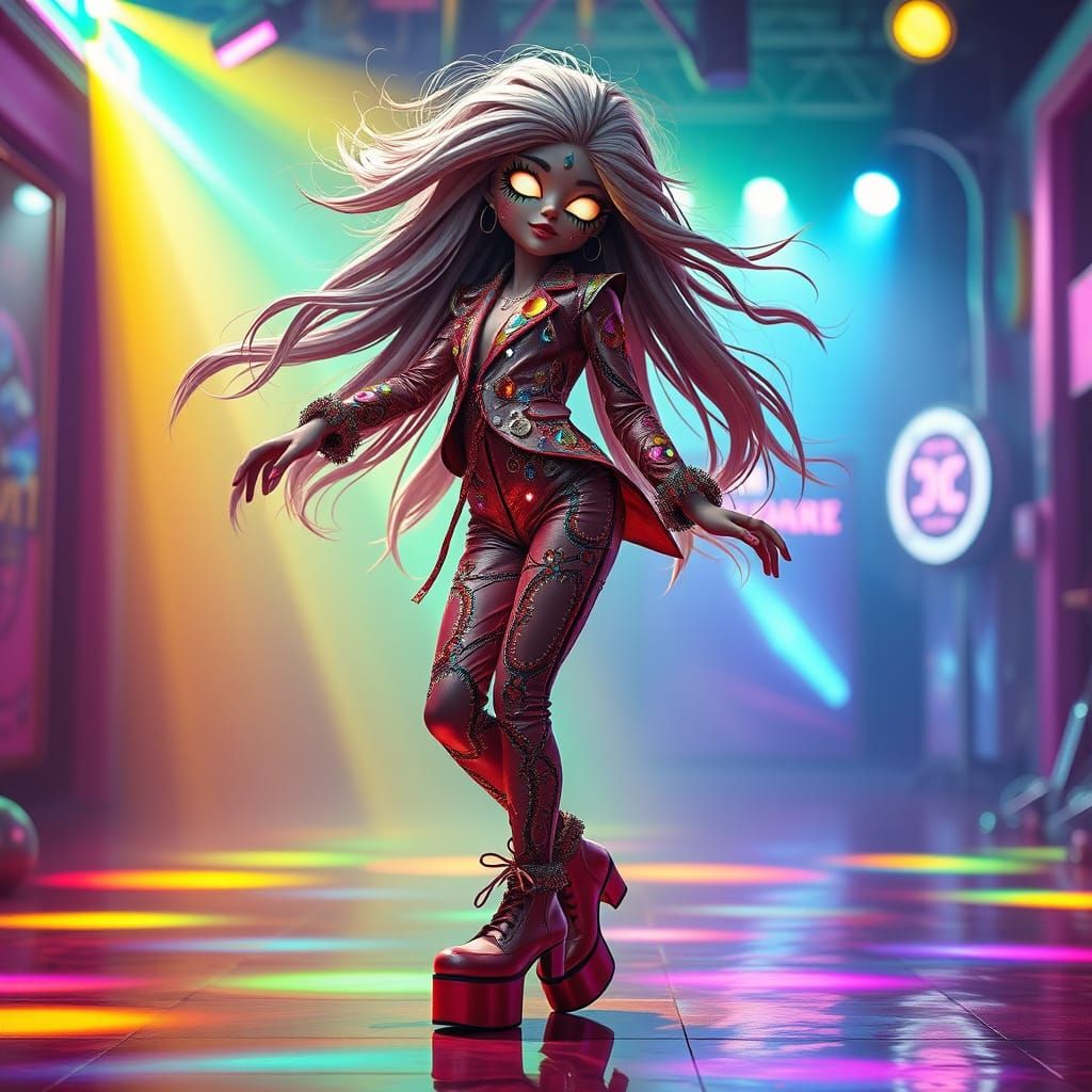 Groovy Whimsical Dancer in Vibrant Disco Scene