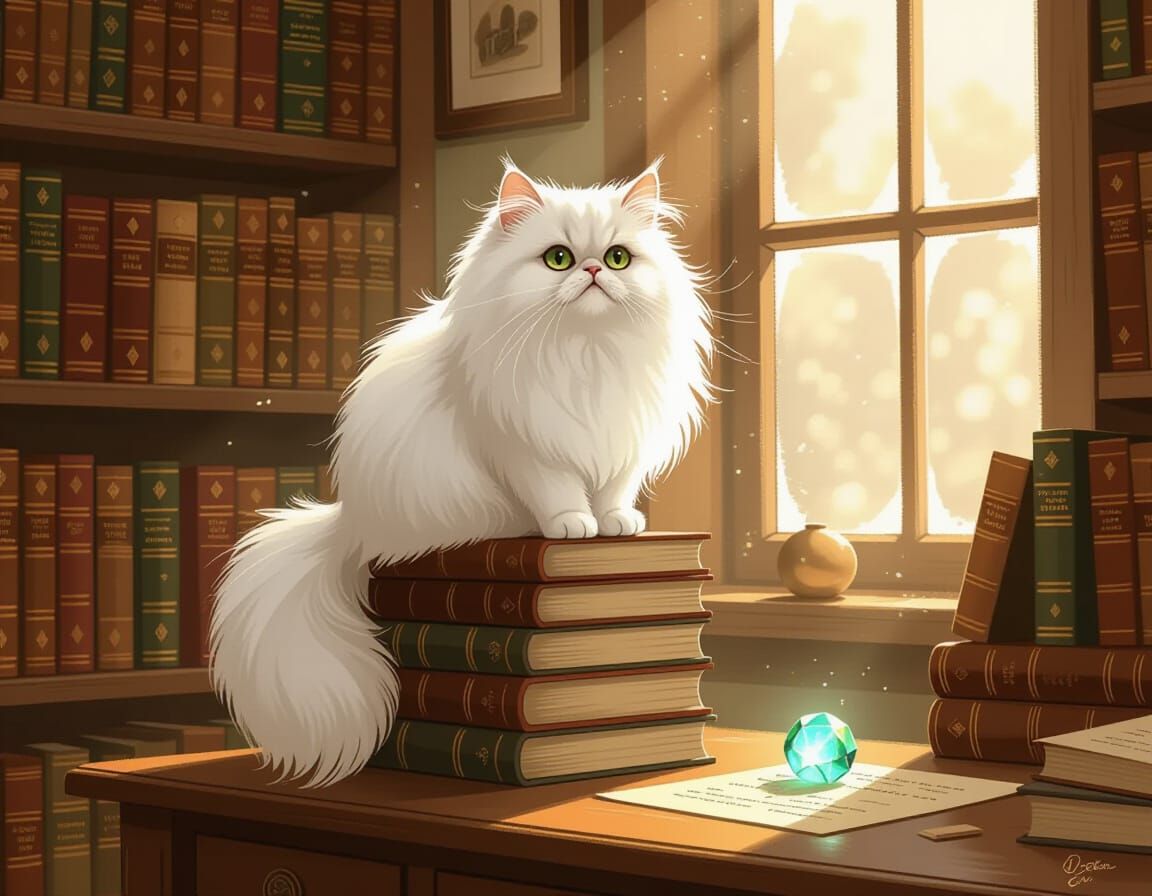 a picture of a black Pug puppy in the snow with a white Persian cat - Start Image 2