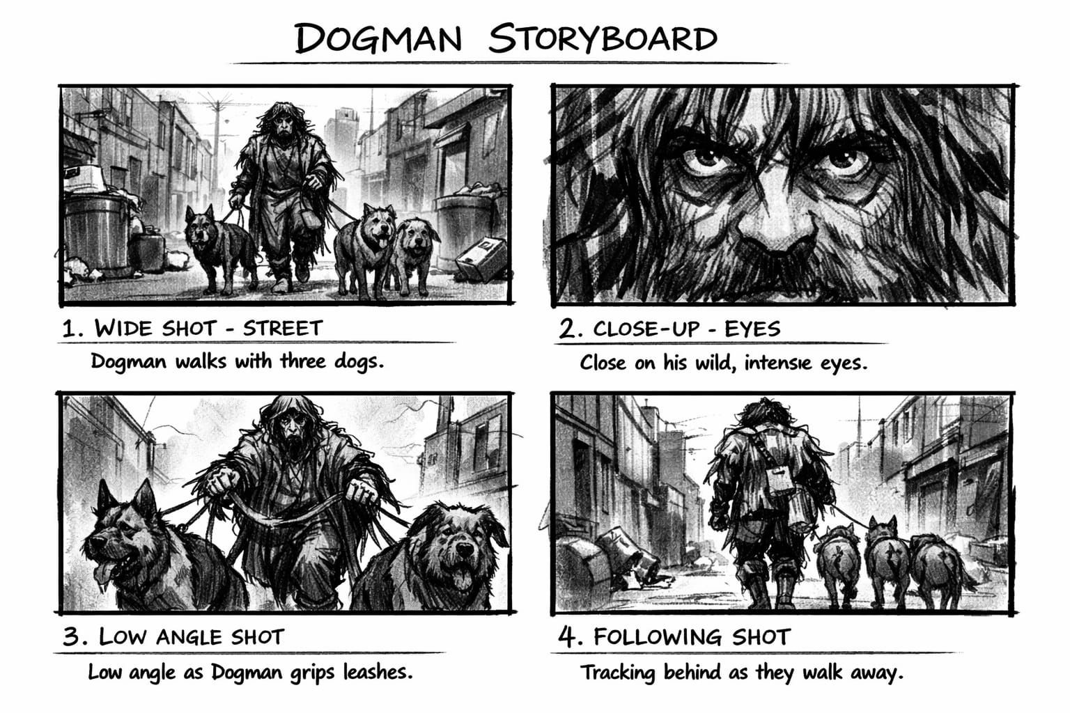 The dogman storyboard + images + videos