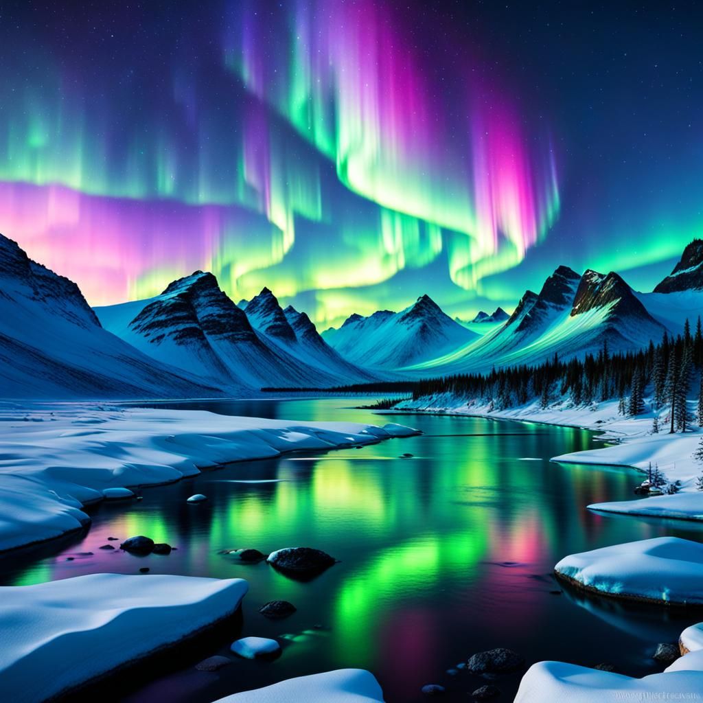Iridescent Northern lights. Animated