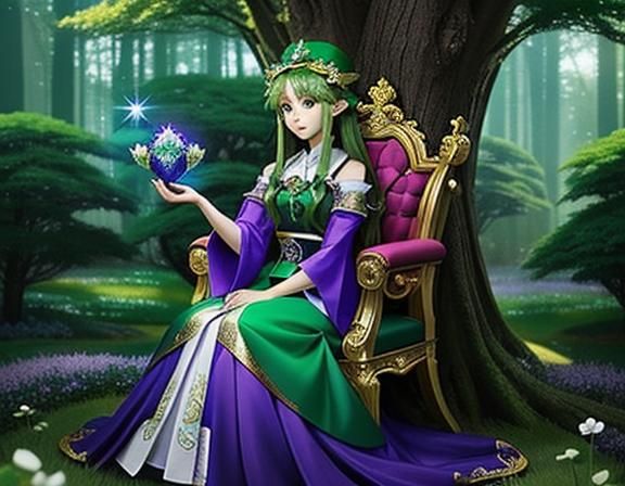 ELEGANT LADY Elf, SITTING IN SHAMROCK SHAPED CHAIR, IN a sho...