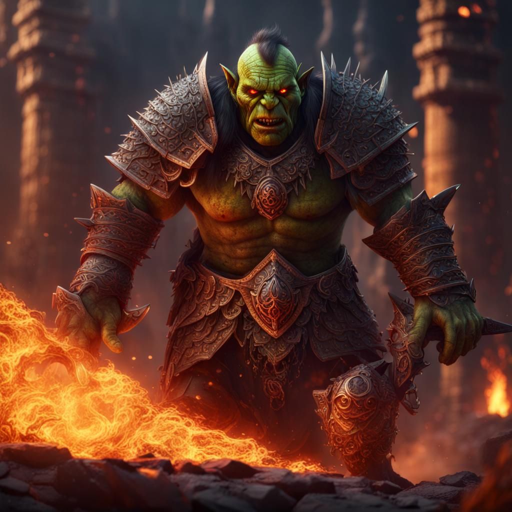 D&D orc war chief warrior chainmail    glowing eyes