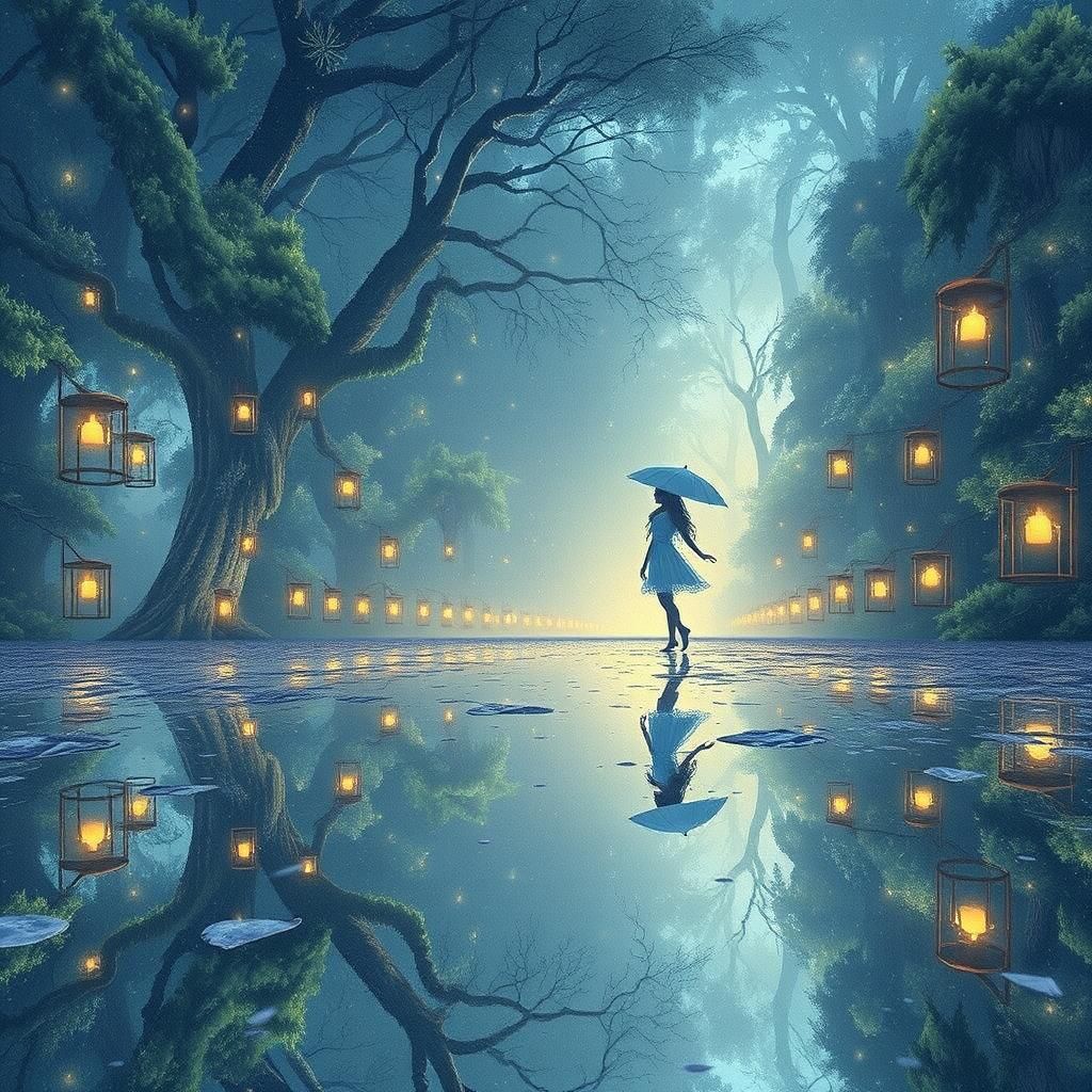 Misty Forest Scene Inspired by Dreamy Illustrations