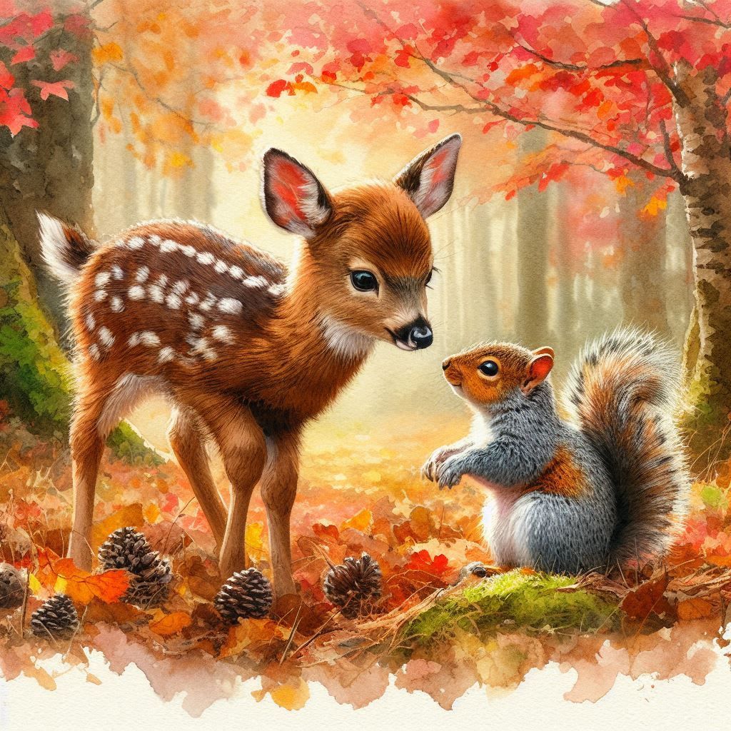 Animal friendships: Fawn and Squirrel