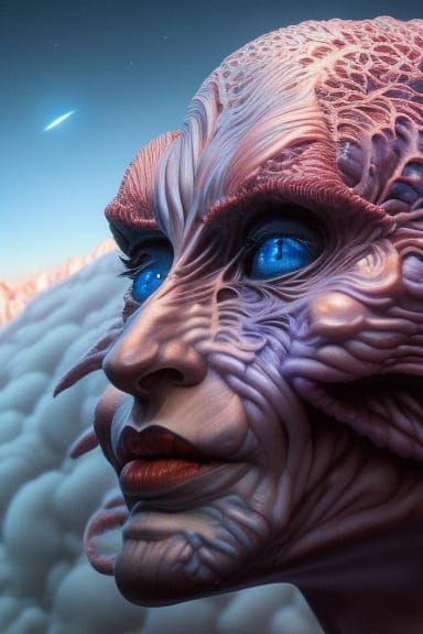 Synthezoid portrait head and shoulders backlit diorama Steve...