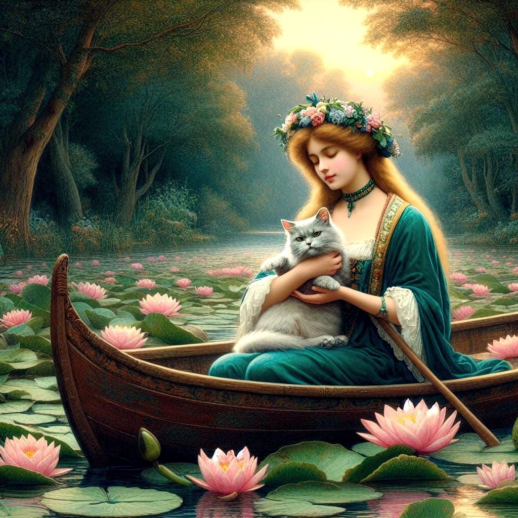 The Lady of Shallot with a Cat