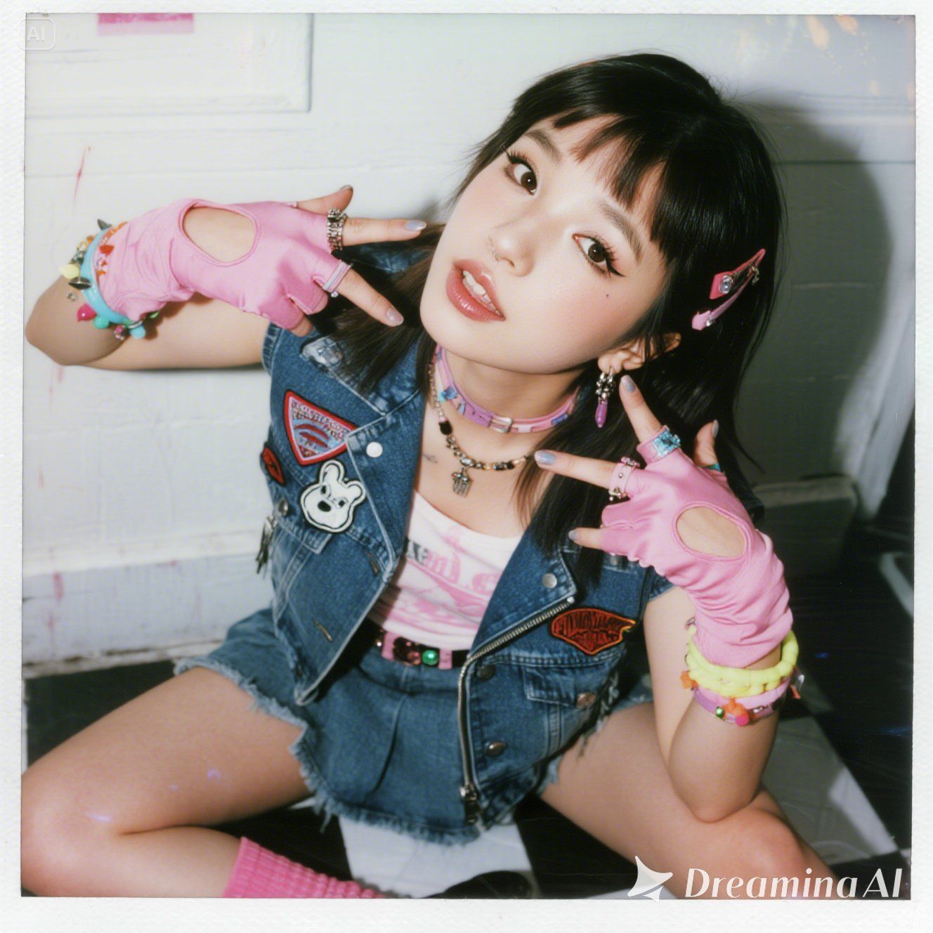 80's punk girl with cute-punk mix outfit