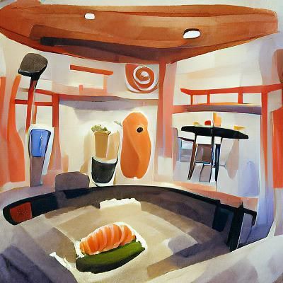 Sushi bar interior minimalist gouache