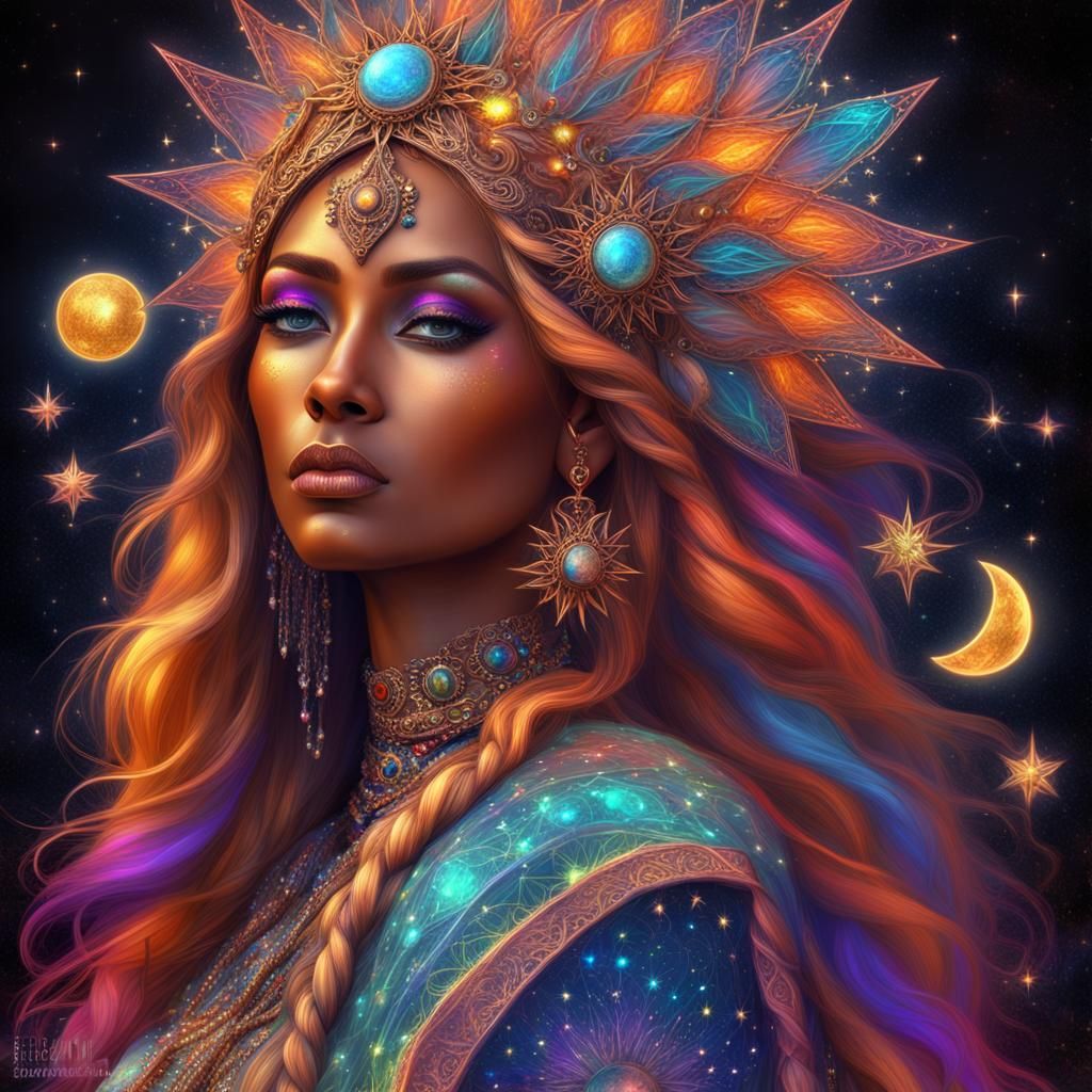 Caramel skinned hippie goddess - AI Generated Artwork - NightCafe Creator