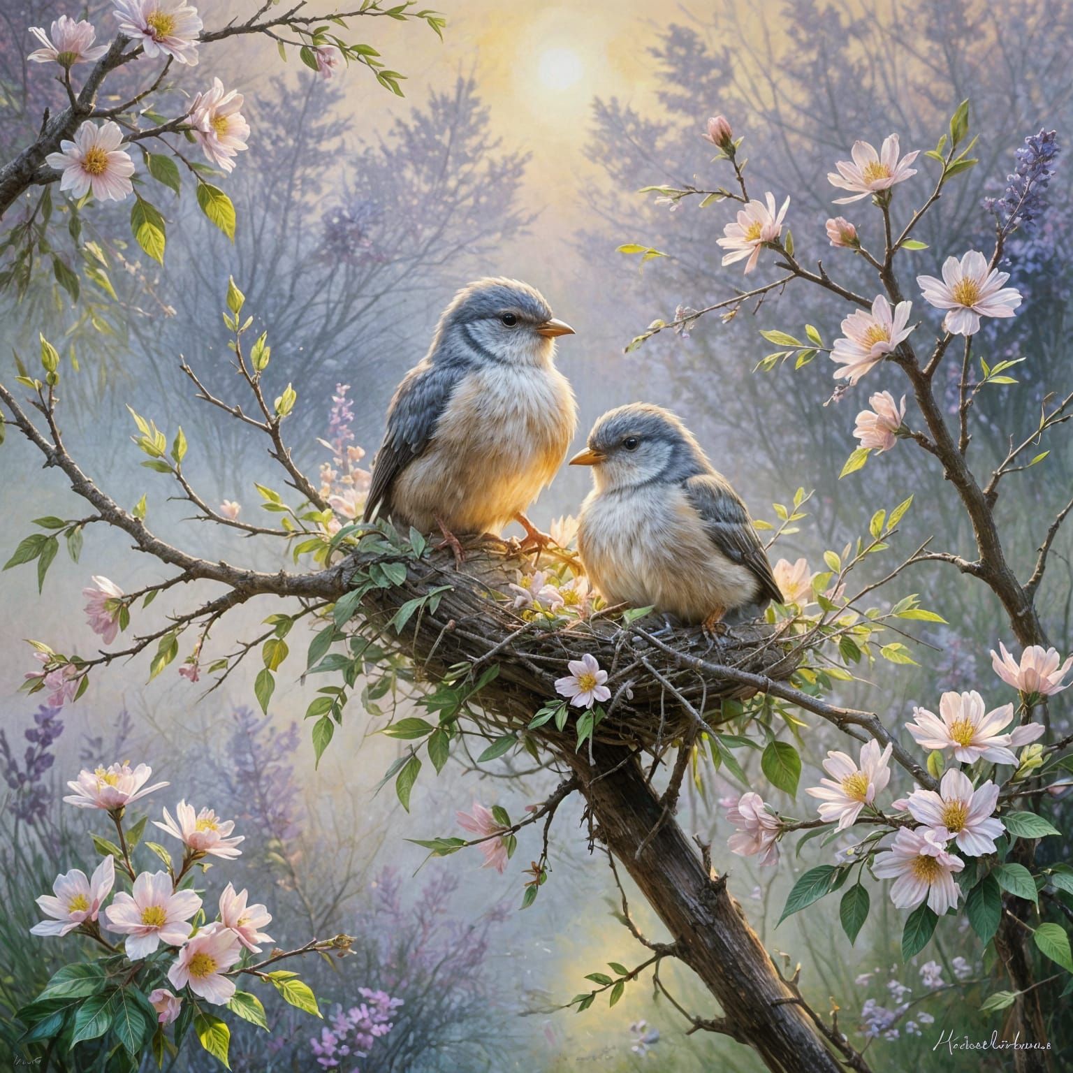 Nest Among Petals  by @AI_CODER