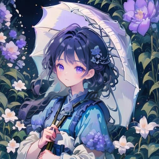 Mystical Purple Moonlit Night in Anime Style