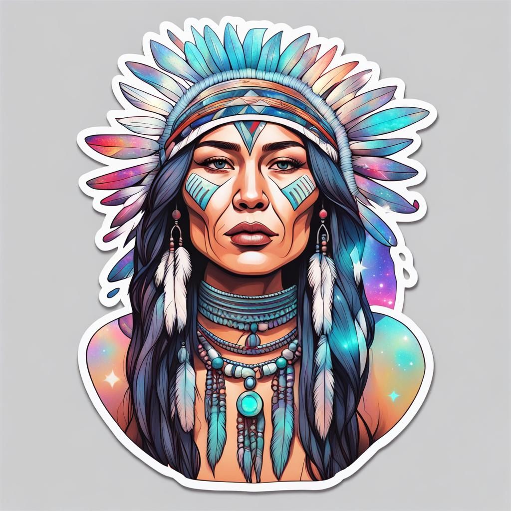 Plain white background Native American woman cartoon sticker - AI ...