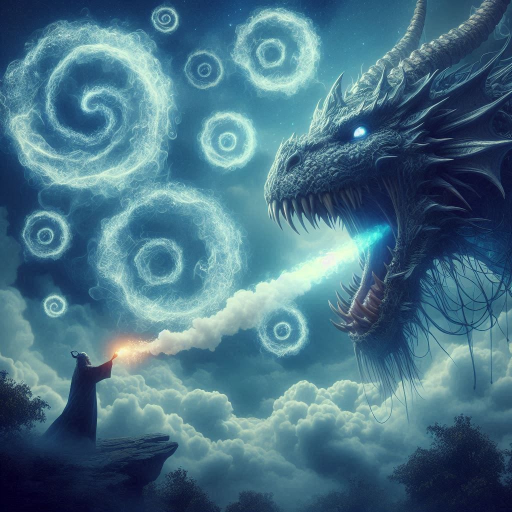 A monster breathing out smoke rings