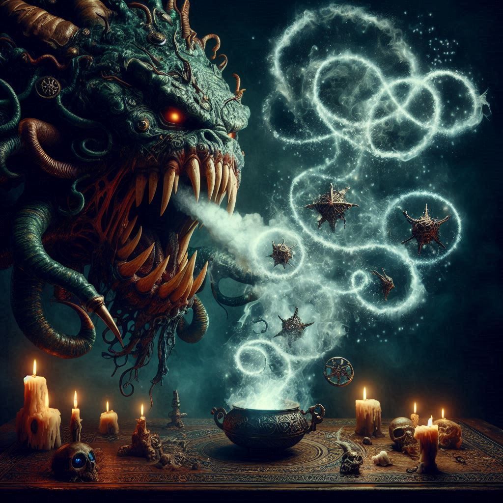 A monster breathing out smoke rings