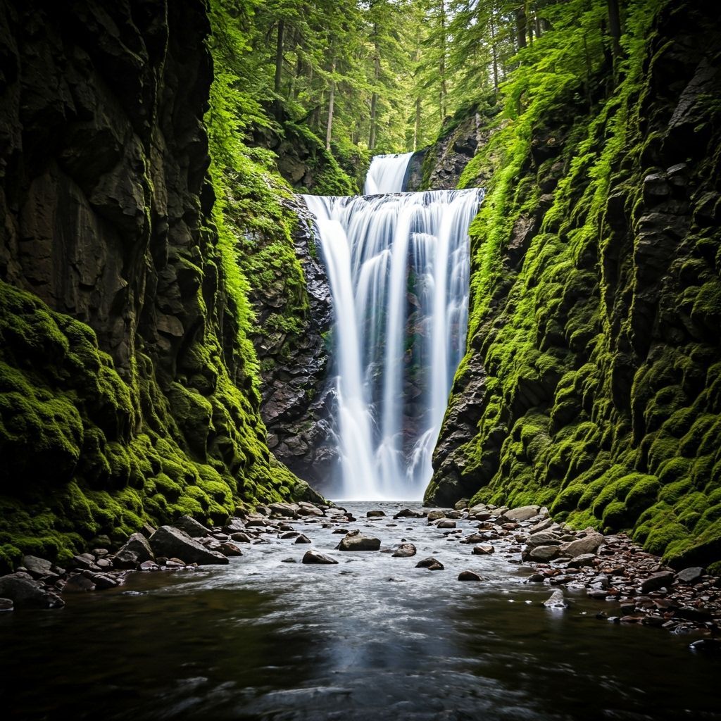 waterfall runs into cavern - Start Image 1