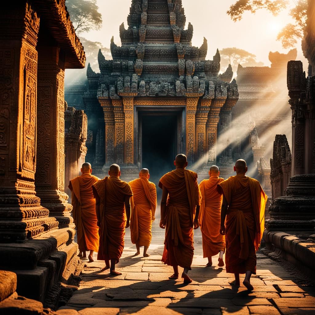 Monks' Alms in Golden Light