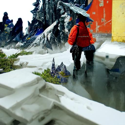 Snowy Mountain, person walking through harsh snow. snowing