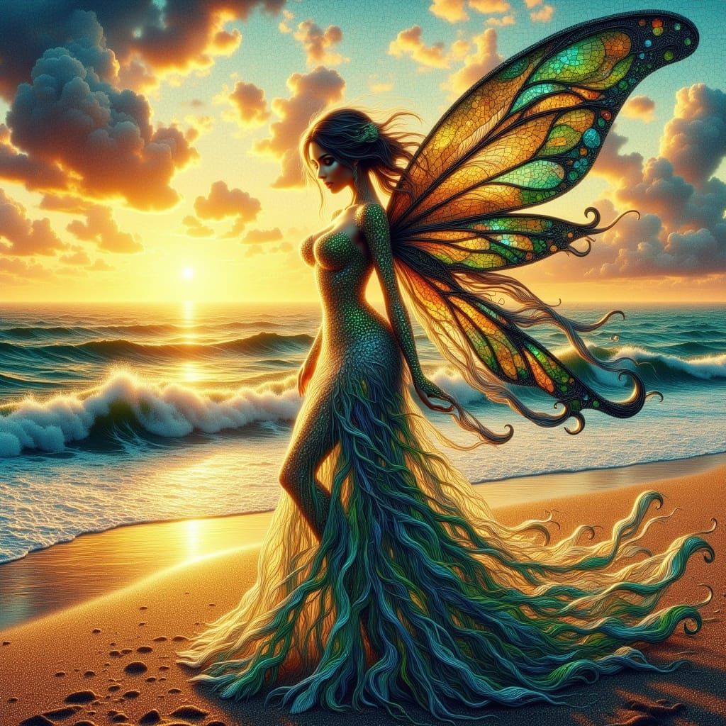 <lora:WINGS IN BEAUTY:1.0> <lora:MOSAIC IN BEAUTY:1.0> Beautiful mosaic wings, elegance, jaw dropping scene, sinister, teal silver yellow,, ...