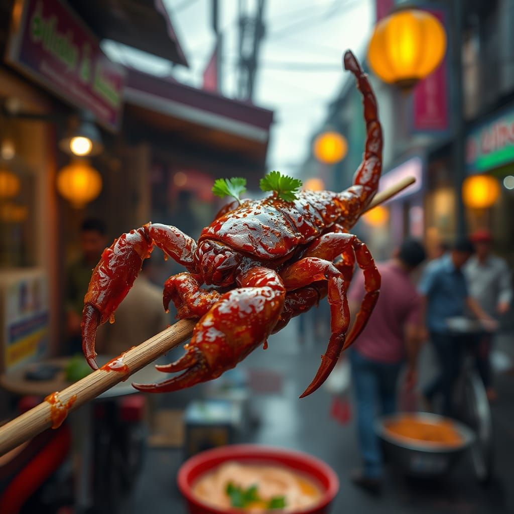 Fried scorpian on skewer-street food-thailand market  by @ Muppetbaby