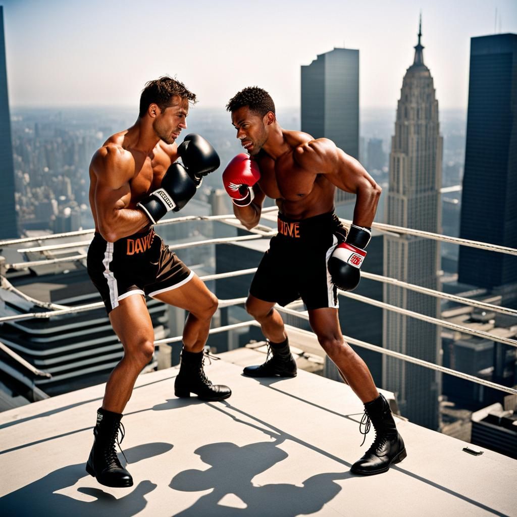 Rooftop Boxing Match Overlooking the City AI Generated Artwork