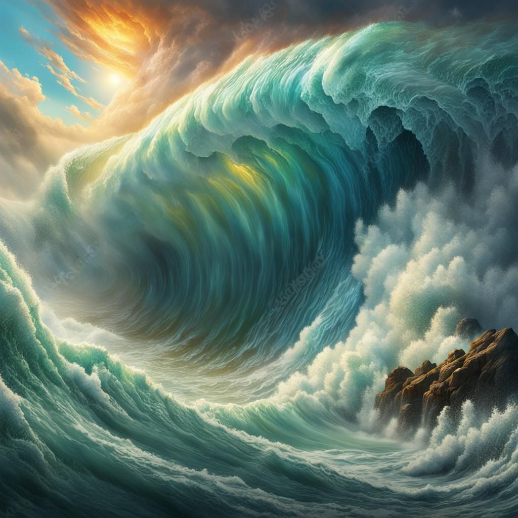 Massive raging waves and wind