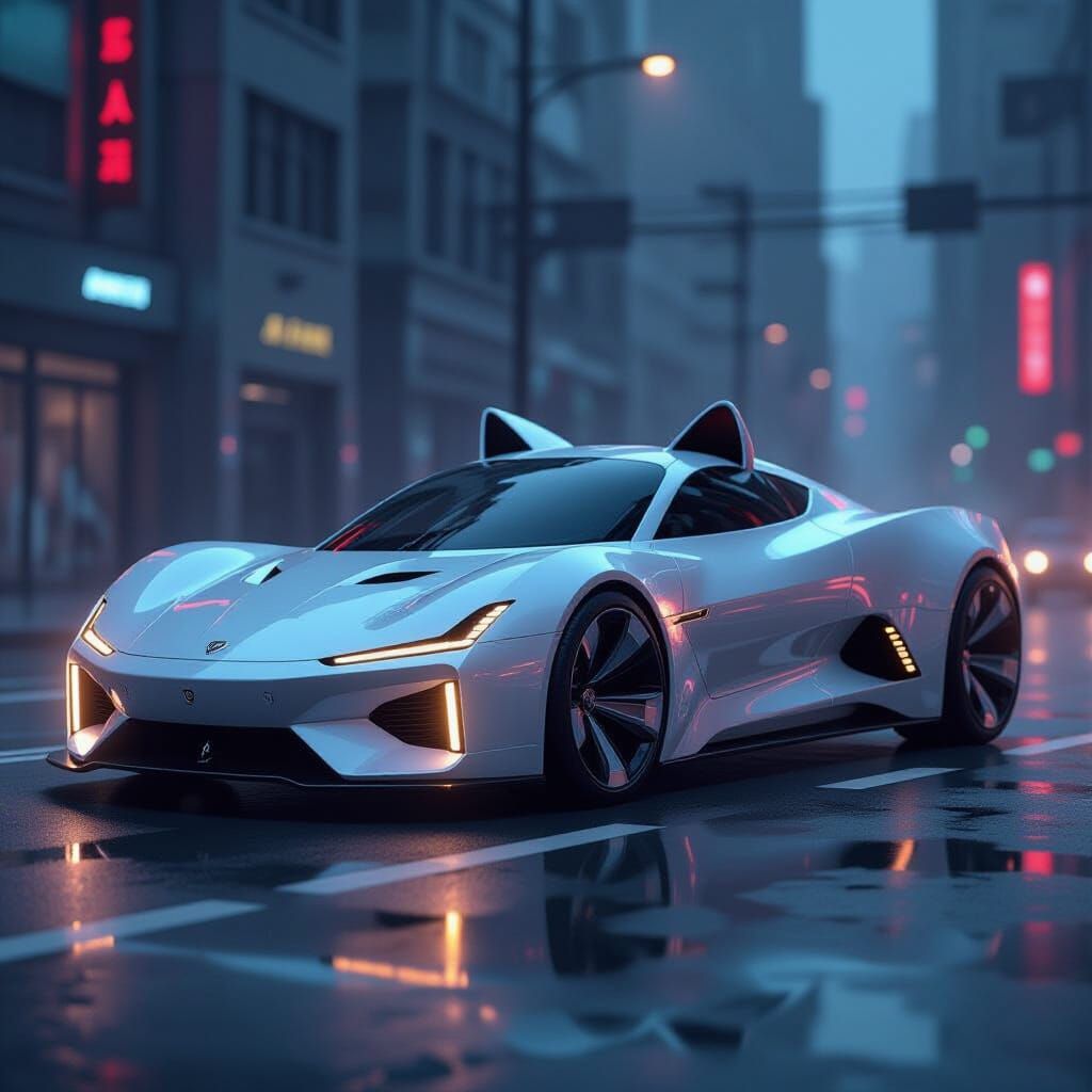 Futuristic Cat Vehicle Inspired by Surrealism
