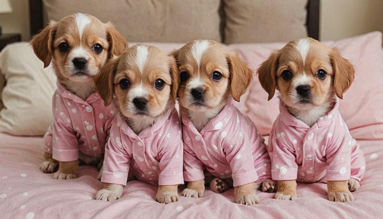Cute Puppies Wearing Pink Pajamas  by @Other Worldly