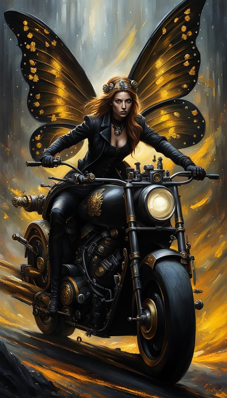 <lora:Steamdreams1:1.0> <lora:Weirdo Wonder:1.0> painting on an easel, a pitch black flying  steampunked  augmented  Geared up  Aether motor...